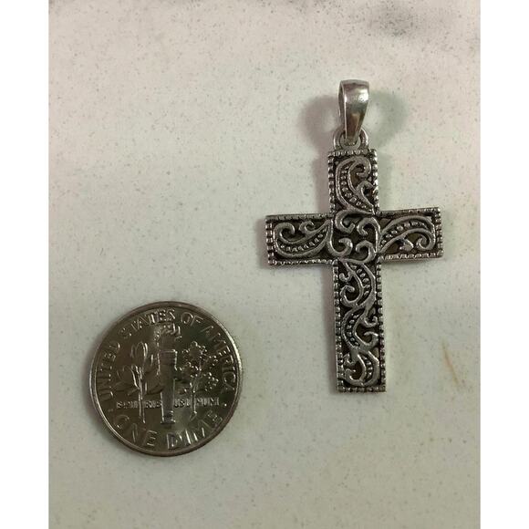Sterling Silver Filigree Scrollwork Cross Pendant STS Indonesia 925 - Picture 4 of 5